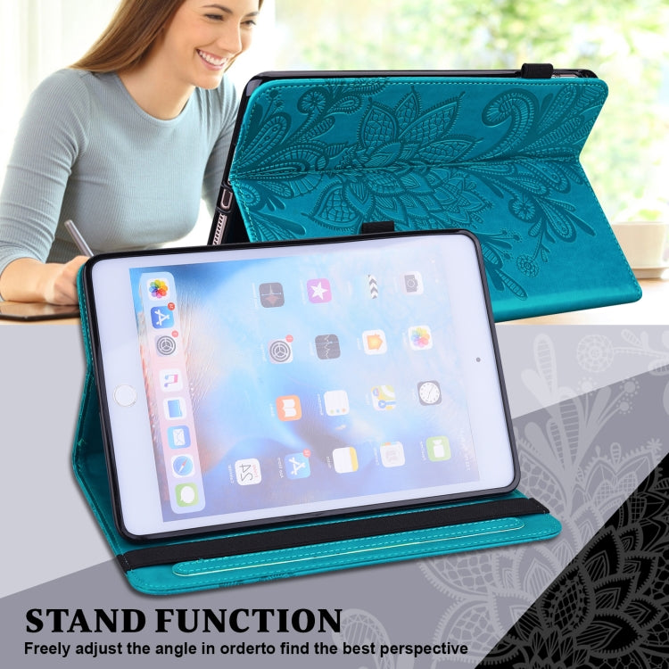 For Samsung Galaxy Tab S9 Lace Flower Embossing Pattern Leather Tablet Case(Blue) - free shipping - PMC Jewellery - Order now!
