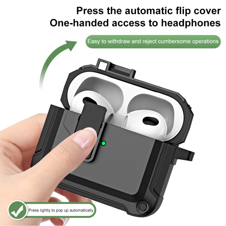 For AirPods 3 TPU + PC Wireless Bluetooth Earphone Protective Case with Switch Lock & Hook(Dark Green) - For AirPods 3 by PMC Jewellery | Online Shopping South Africa | PMC Jewellery | Buy Now Pay Later Mobicred