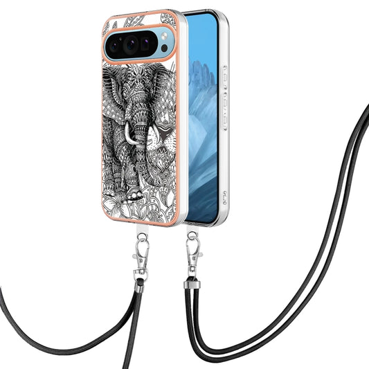 For Google Pixel 9 Pro XL Electroplating Dual-side IMD Phone Case with Lanyard(Totem Elephant) - Google Cases by PMC Jewellery | Online Shopping South Africa | PMC Jewellery | Buy Now Pay Later Mobicred