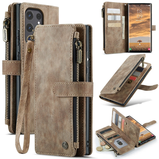 For Samsung Galaxy S24 Ultra 5G CaseMe C30 Card Slots Zipper Wallet Leather Phone Case(Brown) - Galaxy S24 Ultra 5G Cases by CaseMe | Online Shopping South Africa | PMC Jewellery