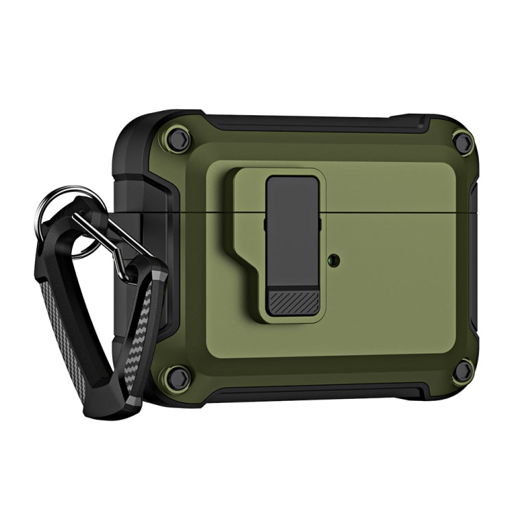 For AirPods Pro 2 TPU + PC Wireless Bluetooth Earphone Protective Case with Switch Lock & Hook(Dark Green) - For AirPods Pro 2 by PMC Jewellery | Online Shopping South Africa | PMC Jewellery | Buy Now Pay Later Mobicred