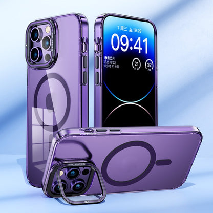 For iPhone 14 Pro Max MagSafe Magnetic Invisible Holder Transparent Phone Case(Purple) - iPhone 14 Pro Max Cases by PMC Jewellery | Online Shopping South Africa | PMC Jewellery