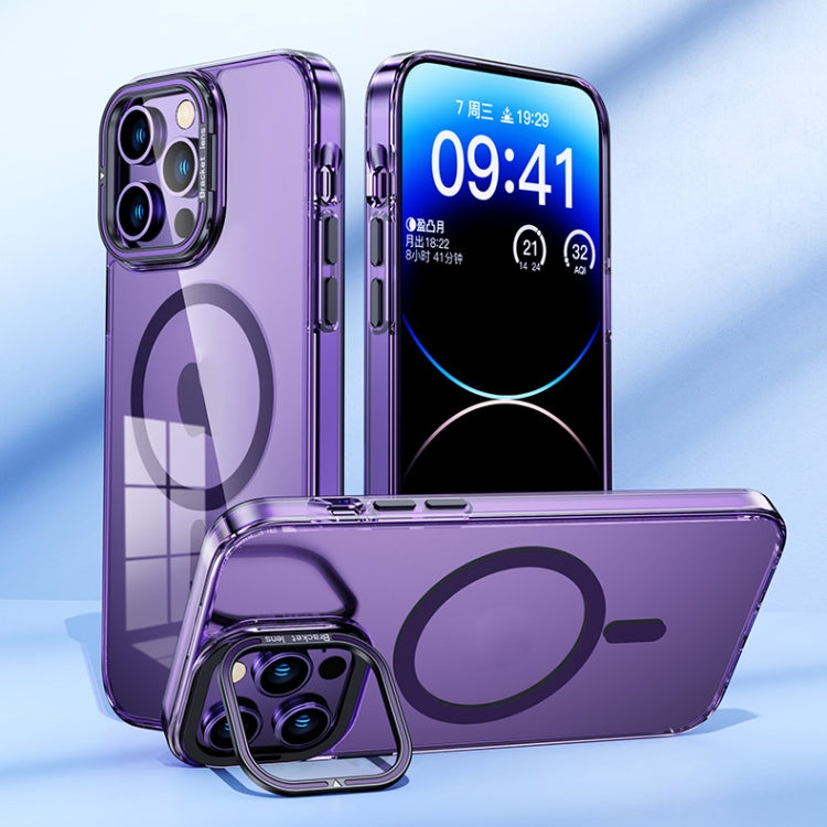 For iPhone 14 Pro MagSafe Magnetic Invisible Holder Transparent Phone Case(Orange) - iPhone 14 Pro Cases by PMC TechLife | Online Shopping South Africa | PMC TechLife