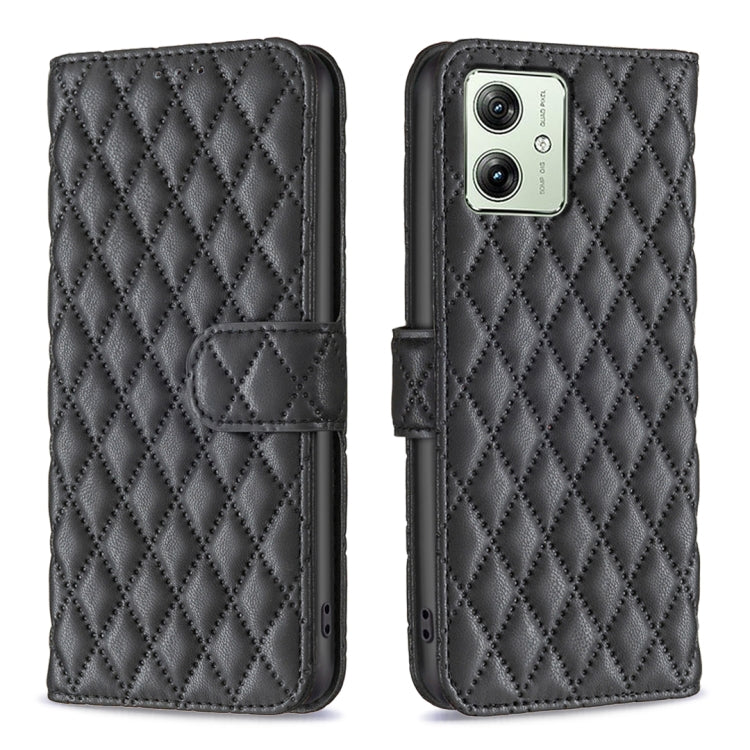 For Motorola Moto G54 5G EU Edition Diamond Lattice Wallet Flip Leather Phone Case(Black) - Motorola Cases by PMC Jewellery | Online Shopping South Africa | PMC Jewellery | Buy Now Pay Later Mobicred