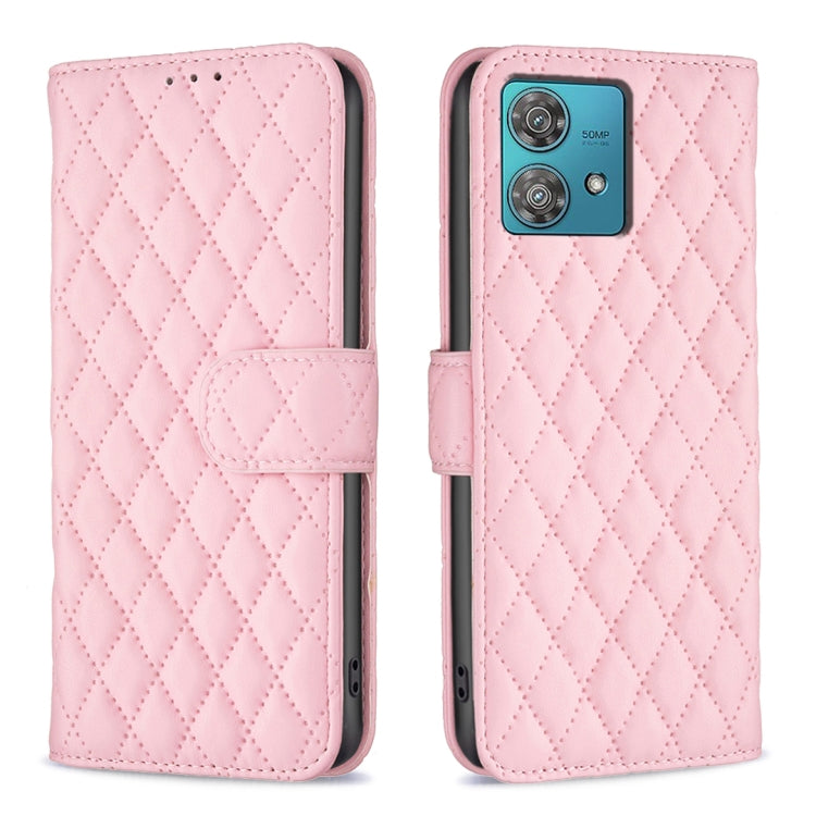 For Motorola Edge 40 Neo Diamond Lattice Wallet Flip Leather Phone Case(Pink) - Motorola Cases by PMC Jewellery | Online Shopping South Africa | PMC Jewellery | Buy Now Pay Later Mobicred