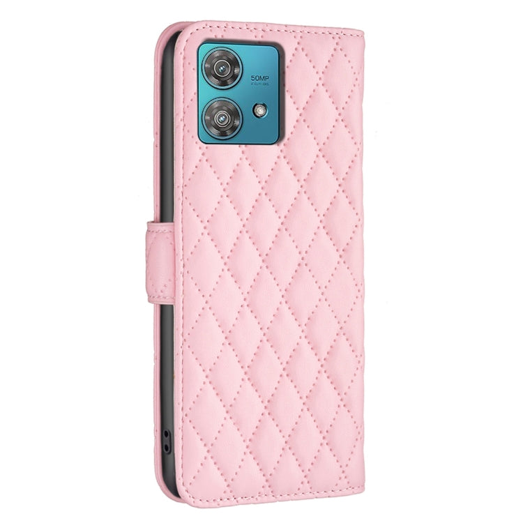 For Motorola Edge 40 Neo Diamond Lattice Wallet Flip Leather Phone Case(Pink) - Motorola Cases by PMC Jewellery | Online Shopping South Africa | PMC Jewellery | Buy Now Pay Later Mobicred