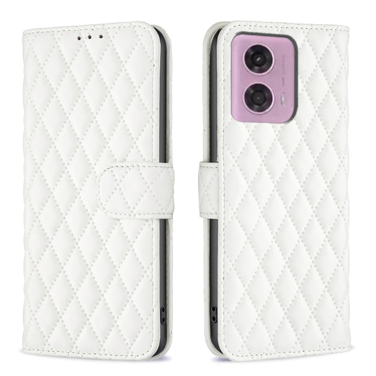 For Motorola Moto G24 Diamond Lattice Wallet Flip Leather Phone Case(White) - Motorola Cases by PMC Jewellery | Online Shopping South Africa | PMC Jewellery | Buy Now Pay Later Mobicred