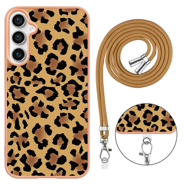 For Samsung Galaxy S23 FE 5G Electroplating Dual-side IMD Phone Case with Lanyard(Leopard Print) - Galaxy S23 FE 5G Cases by PMC TechLife | Online Shopping South Africa | PMC TechLife