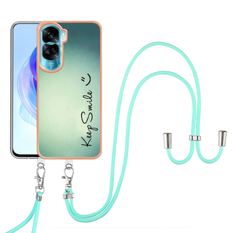 For Honor 90 Lite 5G Electroplating Dual-side IMD Phone Case with Lanyard(Smile) - Honor Cases by PMC Jewellery | Online Shopping South Africa | PMC Jewellery | Buy Now Pay Later Mobicred