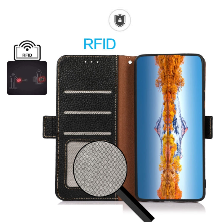 For Honor 200 KHAZNEH Side-Magnetic Litchi Genuine Leather RFID Phone Case(Black) - free shipping - PMC TechLife - Order now!