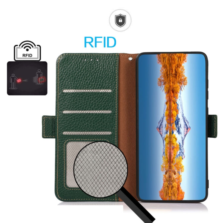 For Honor X9c KHAZNEH Side-Magnetic Litchi Genuine Leather RFID Phone Case(Green) - Honor Cases by PMC TechLife | Online Shopping South Africa | PMC TechLife | Buy Now Pay Later Mobicred