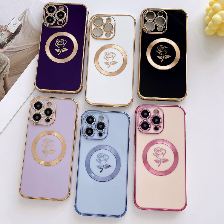 For iPhone 15 Pro Electroplate Side Roses Flower MagSafe Phone Case(Blue) - iPhone 15 Pro Cases by PMC TechLife | Online Shopping South Africa | PMC TechLife