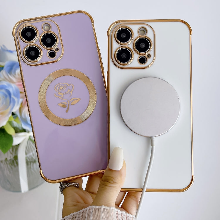 For iPhone 12 Pro Electroplate Side Roses Flower MagSafe Phone Case(Black) - iPhone 12 / 12 Pro Cases by PMC TechLife | Online Shopping South Africa | PMC TechLife
