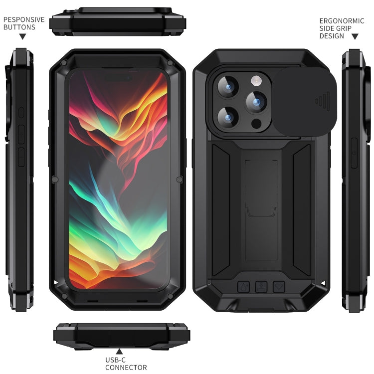 For iPhone 15 Pro Max R-JUST Sliding Camera Life Waterproof Holder Phone Case(Black) - iPhone 15 Pro Max Cases by R-JUST | Online Shopping South Africa | PMC Jewellery
