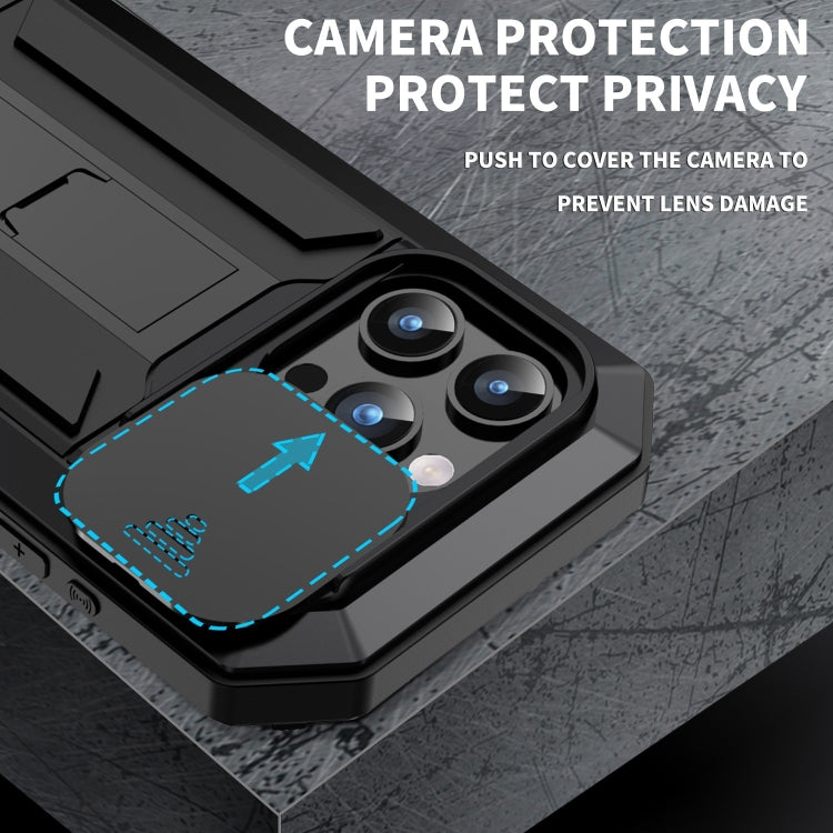 For iPhone 15 Pro Max R-JUST Sliding Camera IP54 Life Waterproof Holder Phone Case(Black) - free shipping - PMC TechLife - Order now!