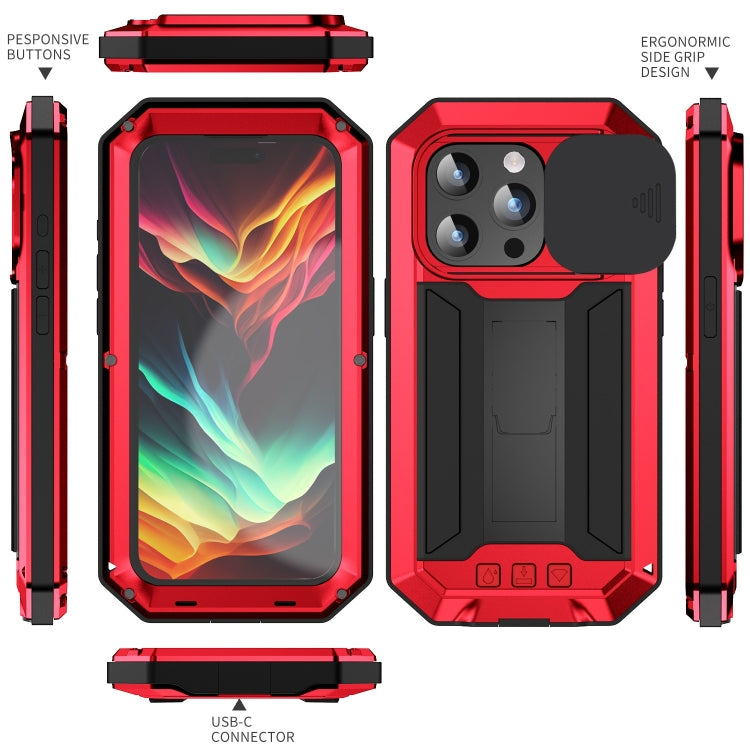 For iPhone 15 Pro Max R-JUST Sliding Camera IP54 Life Waterproof Holder Phone Case(Red) - free shipping - PMC TechLife - Order now!