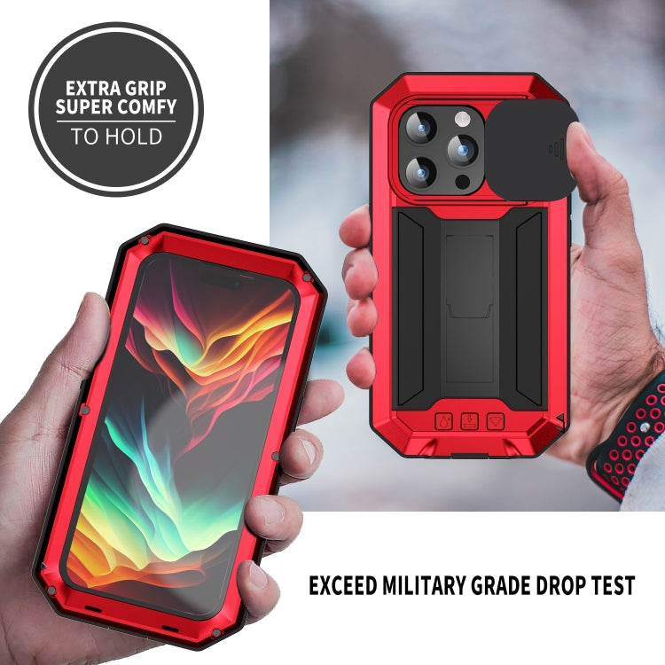 For iPhone 15 Pro Max R-JUST Sliding Camera IP54 Life Waterproof Holder Phone Case(Red) - free shipping - PMC TechLife - Order now!