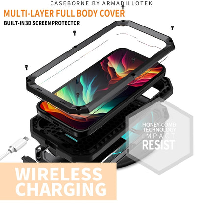 For iPhone 15 Pro R-JUST Sliding Camera Life Waterproof Holder Phone Case(Black) - iPhone 15 Pro Cases by R-JUST | Online Shopping South Africa | PMC Jewellery