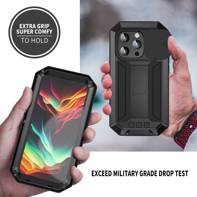 For iPhone 15 Pro R-JUST Sliding Camera Life Waterproof Holder Phone Case(Black) - iPhone 15 Pro Cases by R-JUST | Online Shopping South Africa | PMC Jewellery