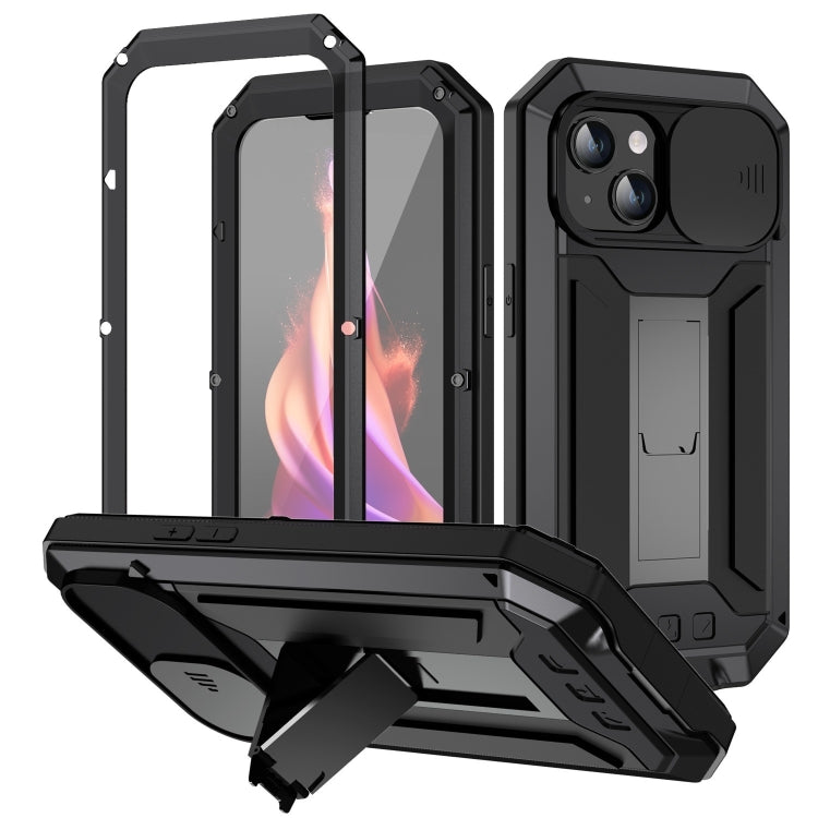 For iPhone 15 Plus R-JUST Sliding Camera Life Waterproof Holder Phone Case(Black) - iPhone 15 Plus Cases by R-JUST | Online Shopping South Africa | PMC Jewellery