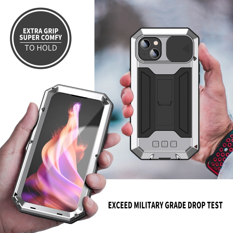 For iPhone 15 Plus R-JUST Sliding Camera Life Waterproof Holder Phone Case(Silver) - iPhone 15 Plus Cases by R-JUST | Online Shopping South Africa | PMC Jewellery