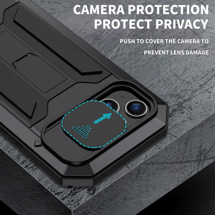 For iPhone 15 R-JUST Sliding Camera IP54 Life Waterproof Holder Phone Case(Black) - iPhone 15 Cases by R-JUST | Online Shopping South Africa | PMC TechLife | Buy Now Pay Later Mobicred