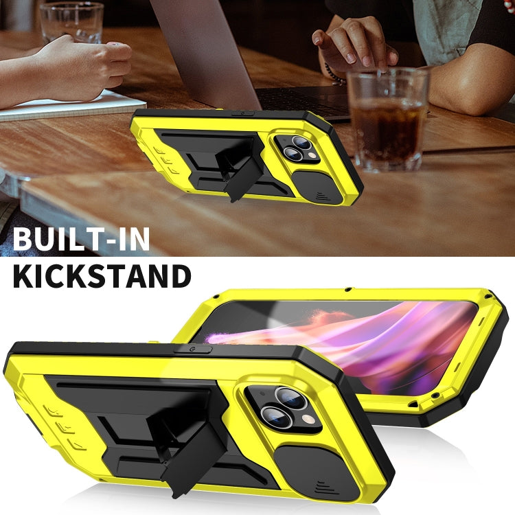 For iPhone 15 R-JUST Sliding Camera Life Waterproof Holder Phone Case(Yellow) - iPhone 15 Cases by R-JUST | Online Shopping South Africa | PMC Jewellery