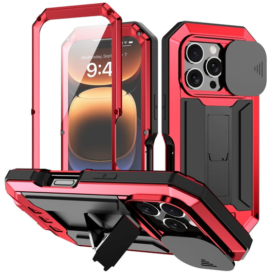 For iPhone 16 Pro R-JUST Sliding Camera IP54 Life Waterproof Holder Phone Case(Red) - iPhone 16 Pro Cases by R-JUST | Online Shopping South Africa | PMC Jewellery | Buy Now Pay Later Mobicred