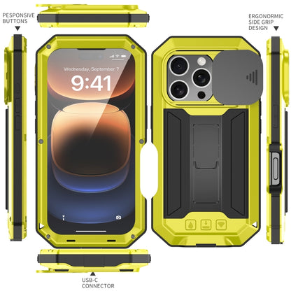 For iPhone 16 Pro R-JUST Sliding Camera IP54 Life Waterproof Holder Phone Case(Yellow) - iPhone 16 Pro Cases by R-JUST | Online Shopping South Africa | PMC Jewellery | Buy Now Pay Later Mobicred