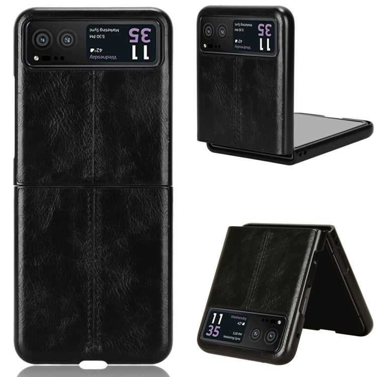 For Motorola Moto Razr 40 Cow Pattern Sewing Back Cover Phone Case(Black) - Motorola Cases by PMC TechLife | Online Shopping South Africa | PMC TechLife | Buy Now Pay Later Mobicred