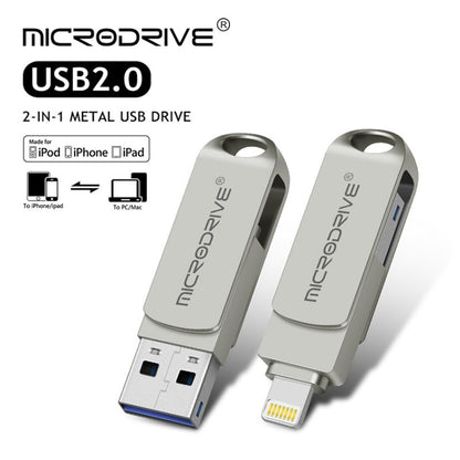 MicroDrive 2 In 1  8 Pin + USB 2.0 Portable Metal USB Flash Disk, Capacity:64GB(Silver) - USB Flash Drives by MICRODRIVE | Online Shopping South Africa | PMC Jewellery | Buy Now Pay Later Mobicred