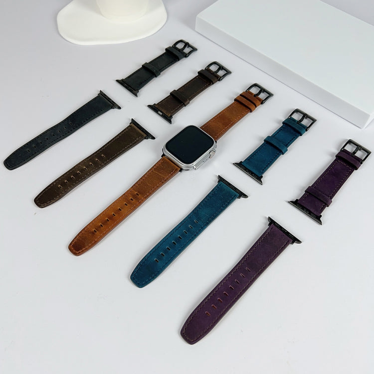 For Apple Watch Ultra 49mm Retro Texture Leather Watch Band(Black) - Watch Bands by PMC TechLife | Online Shopping South Africa | PMC TechLife | Buy Now Pay Later Mobicred