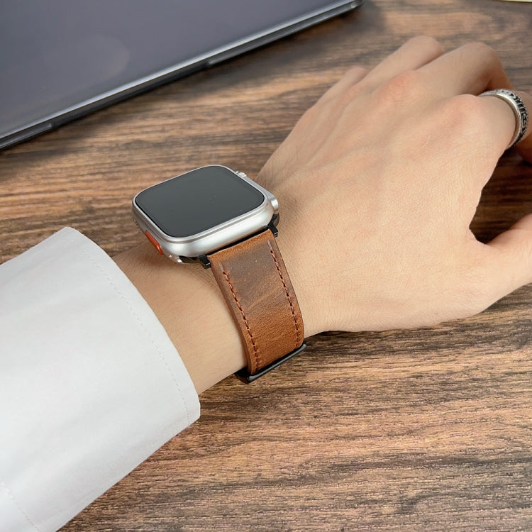 For Apple Watch Ultra 49mm Retro Texture Leather Watch Band(Black) - Watch Bands by PMC TechLife | Online Shopping South Africa | PMC TechLife | Buy Now Pay Later Mobicred