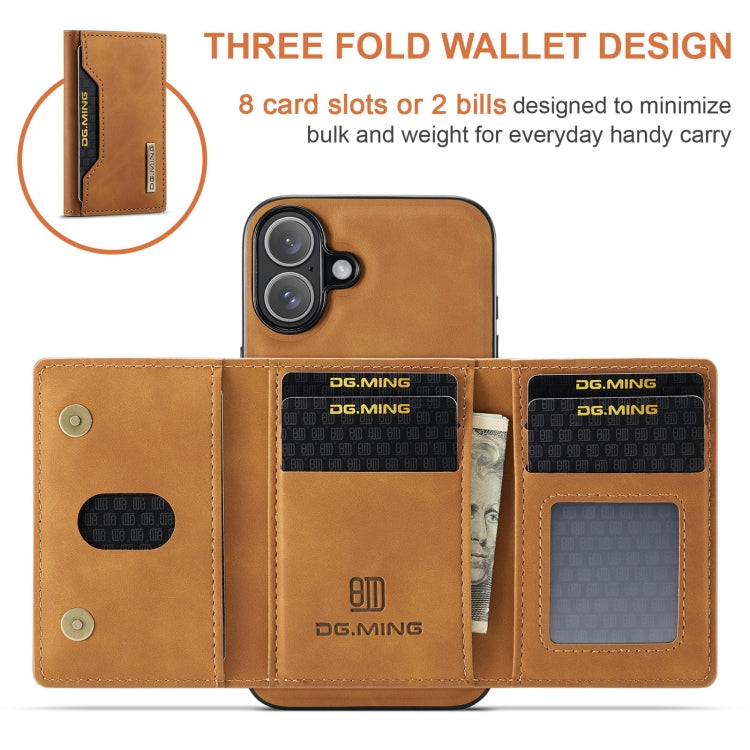 For iPhone 16 Plus DG.MING M2 Series 3-Fold Card Bag Wallet Leather Phone Case(Brown) - iPhone 16 Plus Cases by DG.MING | Online Shopping South Africa | PMC Jewellery | Buy Now Pay Later Mobicred