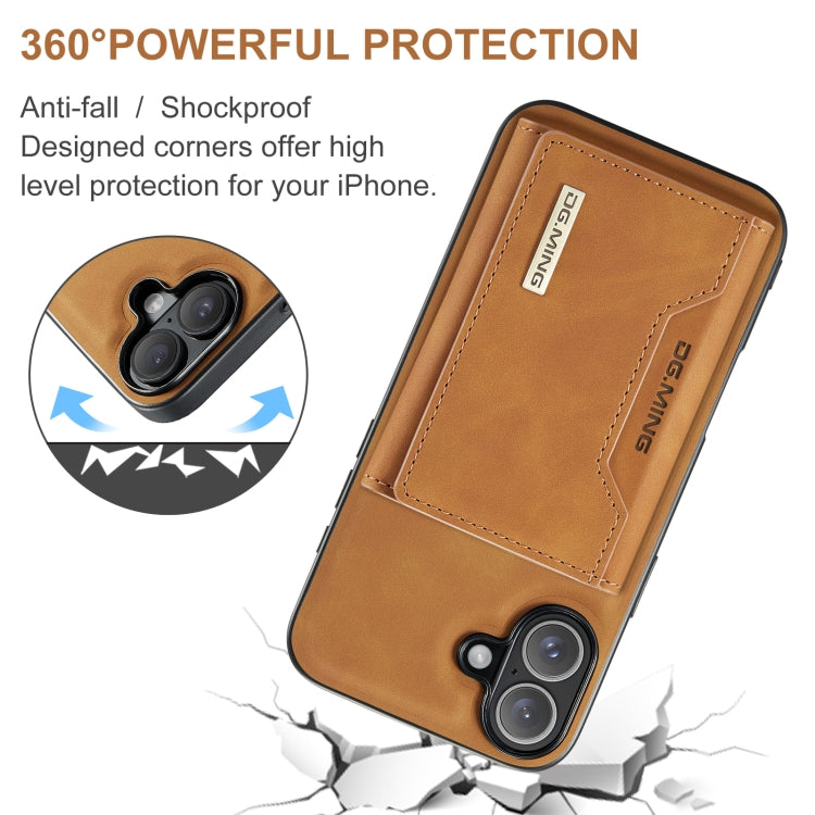 For iPhone 16 Plus DG.MING M2 Series 3-Fold Card Bag Wallet Leather Phone Case(Brown) - iPhone 16 Plus Cases by DG.MING | Online Shopping South Africa | PMC Jewellery | Buy Now Pay Later Mobicred