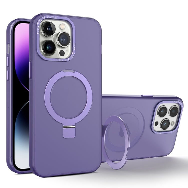 For iPhone 13 Pro Max MagSafe Metal Holder Frosted Translucent Phone Case(Dark Purple) - iPhone 13 Pro Max Cases by PMC Jewellery | Online Shopping South Africa | PMC Jewellery