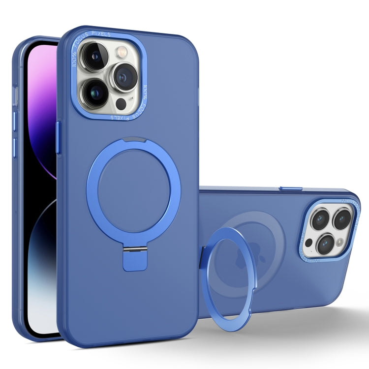 For iPhone 13 Pro MagSafe Metal Holder Frosted Translucent Phone Case(Royal Blue) - iPhone 13 Pro Cases by PMC Jewellery | Online Shopping South Africa | PMC Jewellery