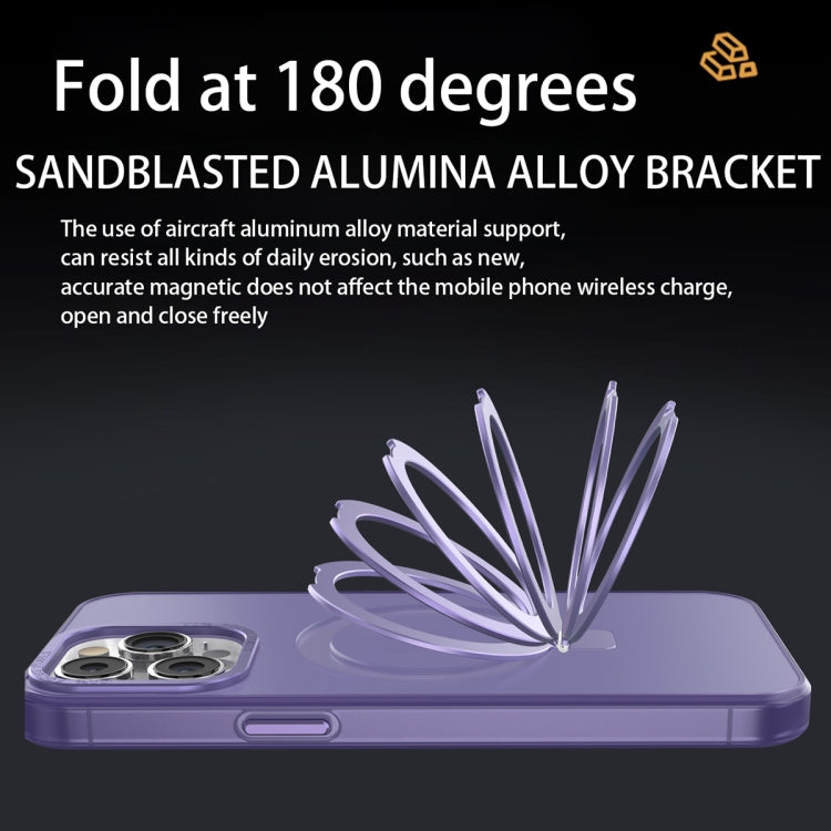 For iPhone 14 Plus MagSafe Metal Holder Frosted Translucent Phone Case(Black) - iPhone 14 Plus Cases by PMC TechLife | Online Shopping South Africa | PMC TechLife