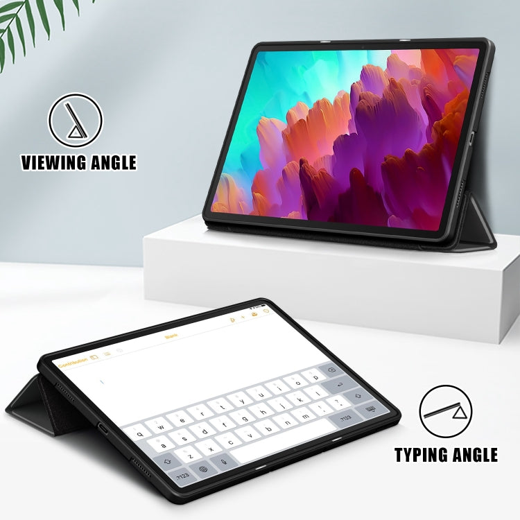 For Lenovo Tab P12 12.7 /P12 Pro 2nd Gen 3-folding TPU Smart Leather Tablet Case(Black) - Lenovo by PMC TechLife | Online Shopping South Africa | PMC TechLife