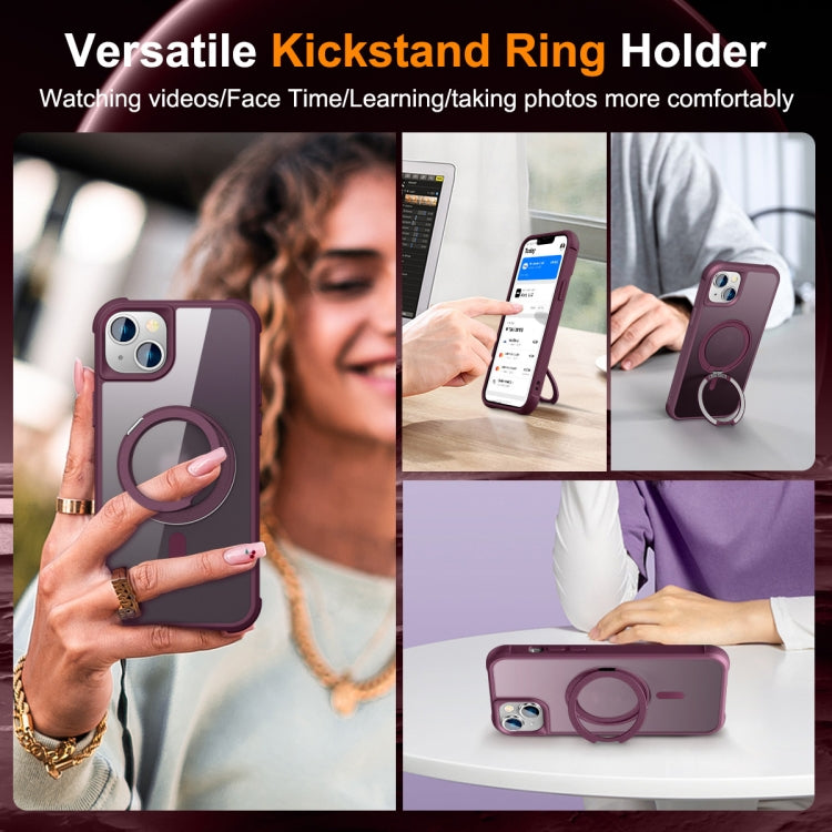 For iPhone 14 Plus MagSafe Magnetic Rotating Holder Phone Case(Wine Red) - iPhone 14 Plus Cases by PMC TechLife | Online Shopping South Africa | PMC TechLife