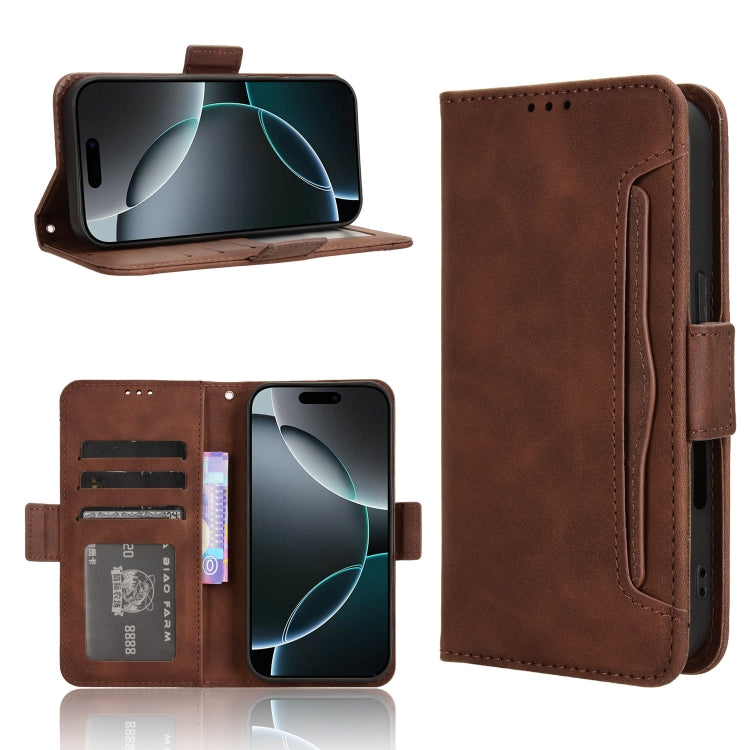 For iPhone 16 Pro Skin Feel Calf Texture Card Slots Leather Phone Case(Brown) - iPhone 16 Pro Cases by PMC TechLife | Online Shopping South Africa | PMC TechLife | Buy Now Pay Later Mobicred