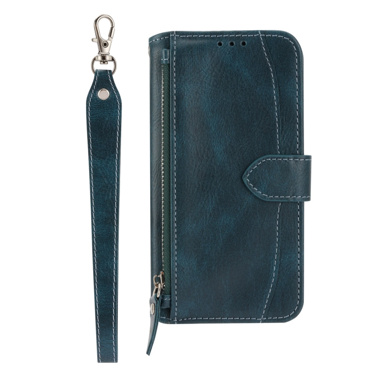 For iPhone SE 2024 Oil Skin Zipper Wallet Leather Phone Case(Blue) - More iPhone Cases by PMC Jewellery | Online Shopping South Africa | PMC Jewellery | Buy Now Pay Later Mobicred