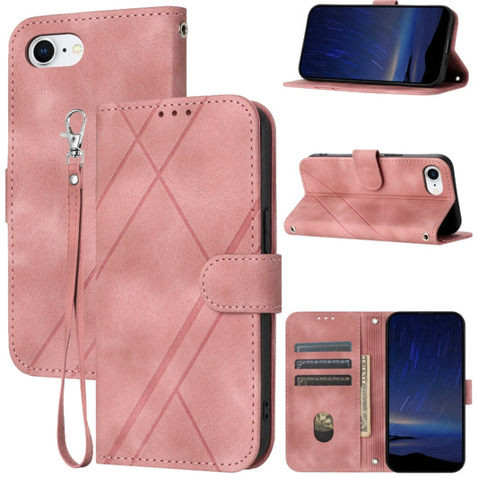 For iPhone SE 2024 Embossed Line Leather Phone Case with Lanyard(Pink) - More iPhone Cases by PMC Jewellery | Online Shopping South Africa | PMC Jewellery | Buy Now Pay Later Mobicred