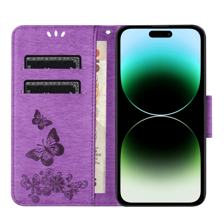 For iPhone 16 Pro Max Butterfly Embossed Flip Leather Phone Case(Purple) - iPhone 16 Pro Max Cases by PMC Jewellery | Online Shopping South Africa | PMC Jewellery | Buy Now Pay Later Mobicred