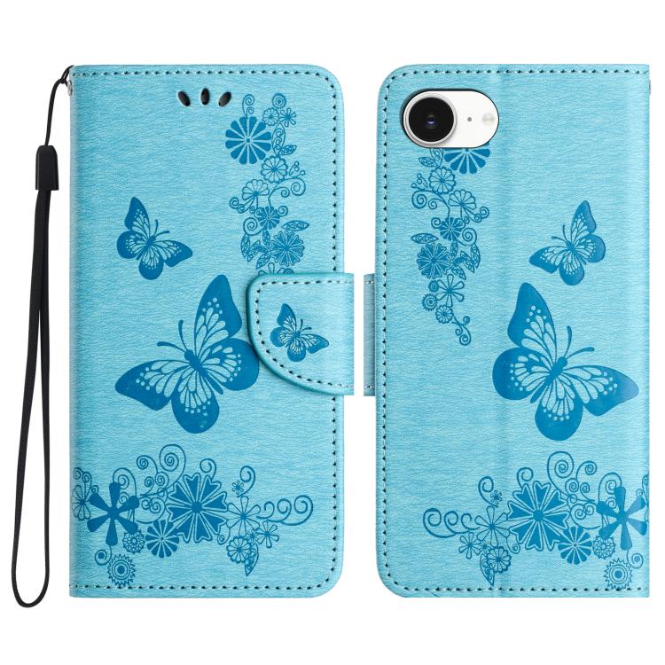 For iPhone 16e Butterfly Embossed Flip Leather Phone Case(Blue) - iPhone 16e Cases by PMC TechLife | Online Shopping South Africa | PMC TechLife | Buy Now Pay Later Mobicred