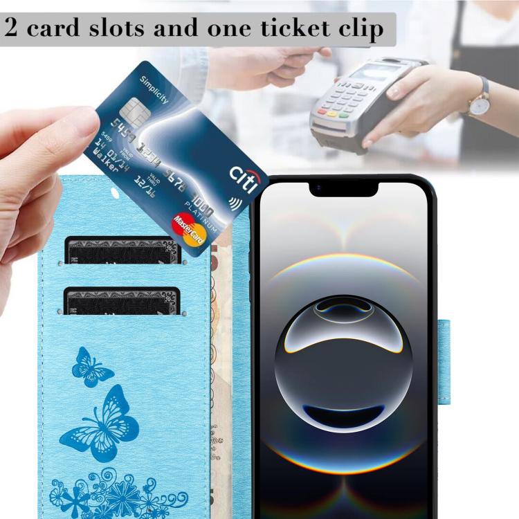 For iPhone 16e Butterfly Embossed Flip Leather Phone Case(Blue) - iPhone 16e Cases by PMC TechLife | Online Shopping South Africa | PMC TechLife | Buy Now Pay Later Mobicred