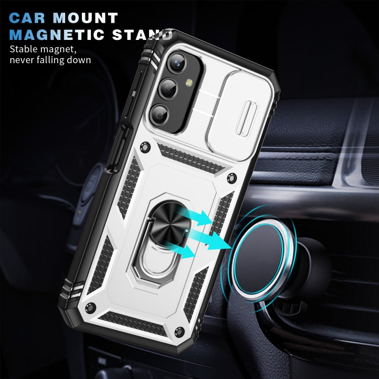 For Samsung Galaxy A25 5G Sliding Camshield TPU + PC Phone Case with Holder(White+Black) - Galaxy Phone Cases by PMC TechLife | Online Shopping South Africa | PMC TechLife