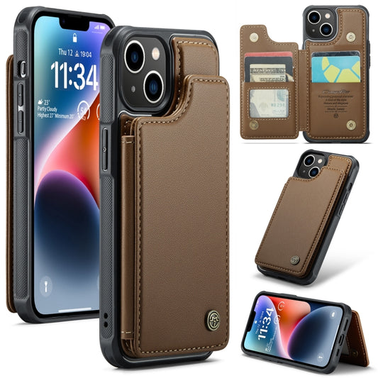 For iPhone 14 CaseMe C22 Card Slots Holder RFID Anti-theft Phone Case(Brown) - iPhone 14 Cases by CaseMe | Online Shopping South Africa | PMC Jewellery | Buy Now Pay Later Mobicred