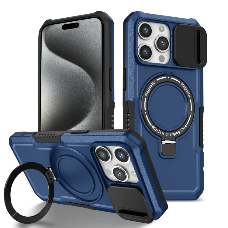 For iPhone 15 Pro Sliding Camshield Magsafe Holder TPU Hybrid PC Phone Case(Royal Blue) - iPhone 15 Pro Cases by PMC TechLife | Online Shopping South Africa | PMC TechLife
