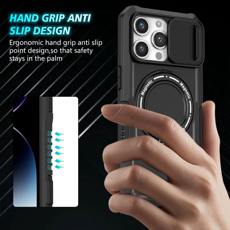 For iPhone 14 Pro Max Sliding Camshield Magsafe Holder TPU Hybrid PC Phone Case(Black) - iPhone 14 Pro Max Cases by PMC TechLife | Online Shopping South Africa | PMC TechLife